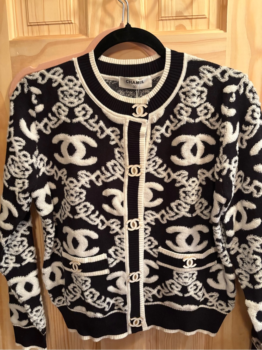 Chanel Black & White Logo Knit Cardigan brand new sweater